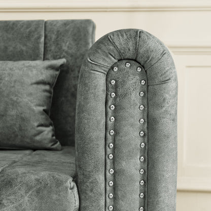 82.3'' Velvet 3 Seater Sofa with Rolled Arms, Pull-Out Queen Bed, Two Drawers and Two Pillows
