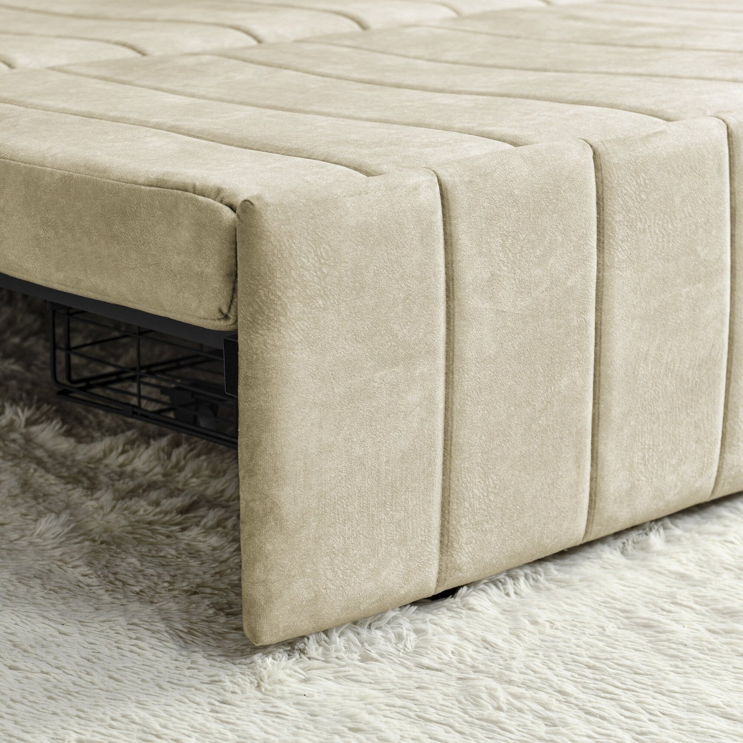82.3'' Velvet 3 Seater Sofa with Rolled Arms, Pull-Out Queen Bed, Two Drawers and Two Pillows