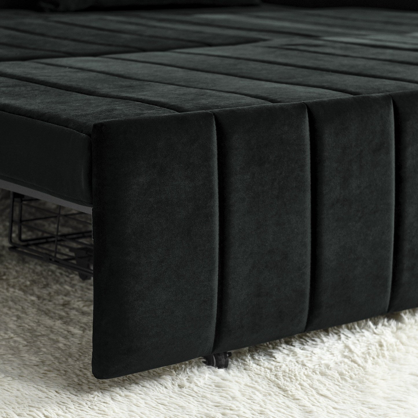 82.3'' Velvet 3 Seater Sofa with Rolled Arms, Pull-Out Queen Bed, Two Drawers and Two Pillows