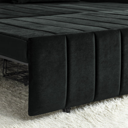 82.3'' Velvet 3 Seater Sofa with Rolled Arms, Pull-Out Queen Bed, Two Drawers and Two Pillows