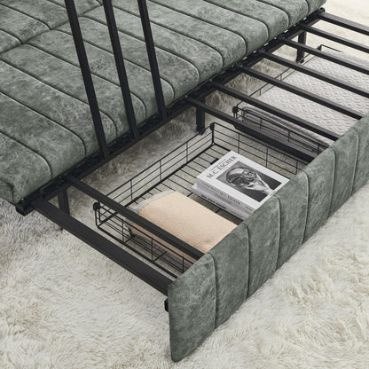 82.3'' Velvet 3 Seater Sofa with Rolled Arms, Pull-Out Queen Bed, Two Drawers and Two Pillows
