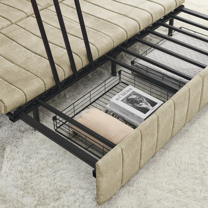 82.3'' Velvet 3 Seater Sofa with Rolled Arms, Pull-Out Queen Bed, Two Drawers and Two Pillows