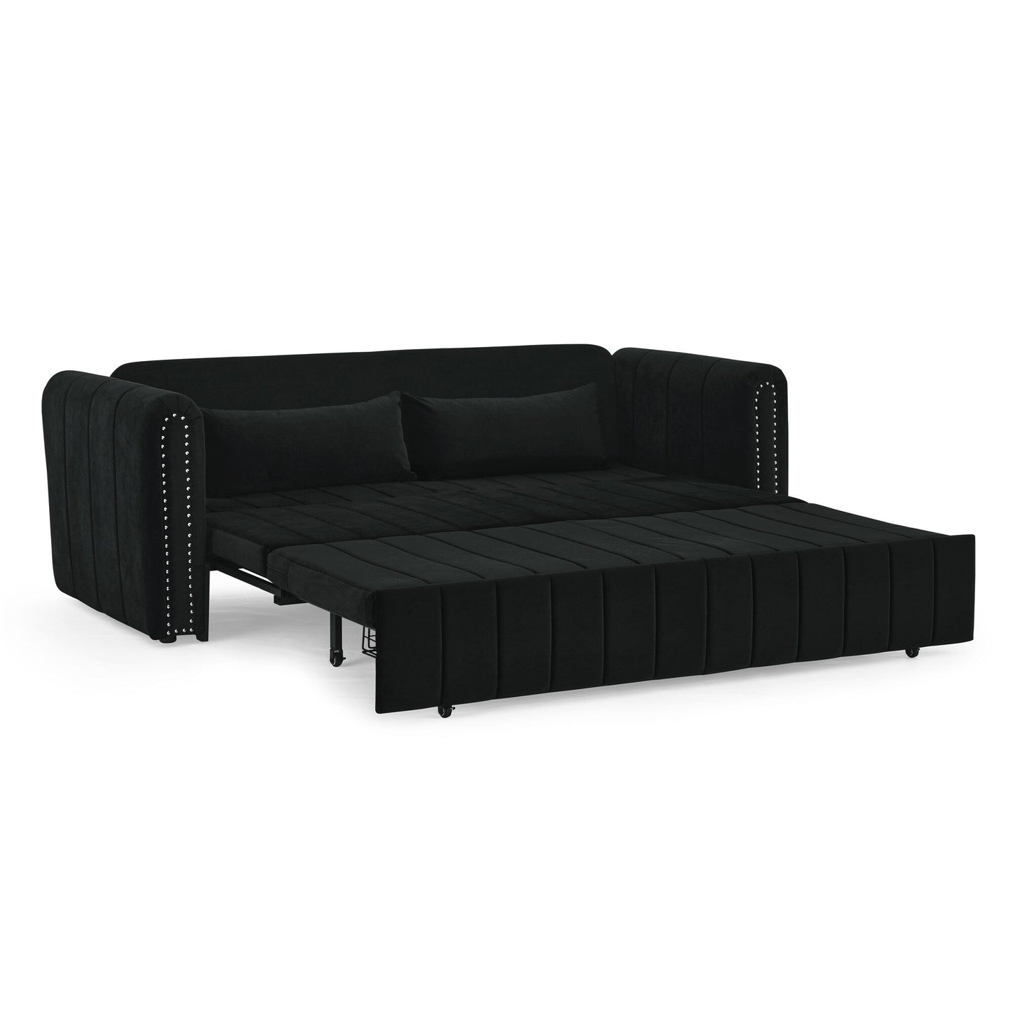 82.3'' Velvet 3 Seater Sofa with Rolled Arms, Pull-Out Queen Bed, Two Drawers and Two Pillows