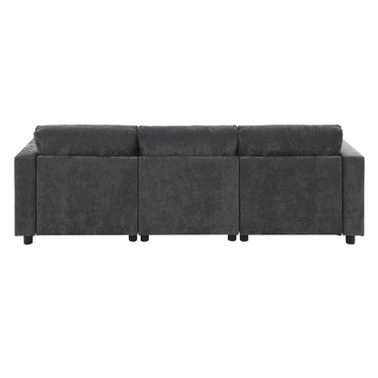 86.5-Inch U-Shaped Chenille Sectional Sofa with Storage Pockets, 2 Movable Ottomans and Throw Pillows for Living Room
