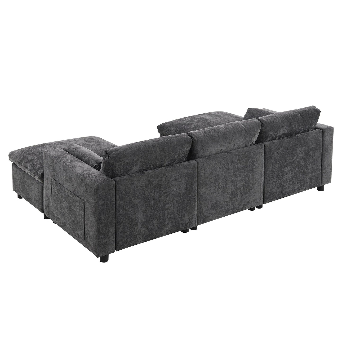 86.5-Inch U-Shaped Chenille Sectional Sofa with Storage Pockets, 2 Movable Ottomans and Throw Pillows for Living Room