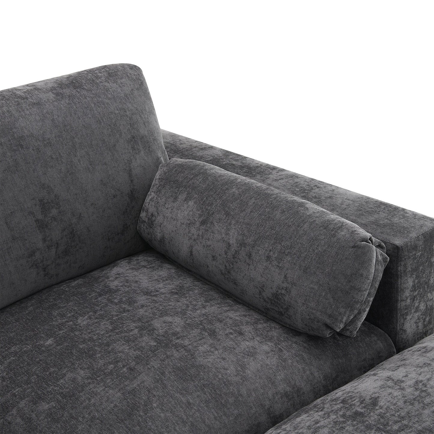 86.5-Inch U-Shaped Chenille Sectional Sofa with Storage Pockets, 2 Movable Ottomans and Throw Pillows for Living Room
