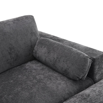 86.5-Inch U-Shaped Chenille Sectional Sofa with Storage Pockets, 2 Movable Ottomans and Throw Pillows for Living Room