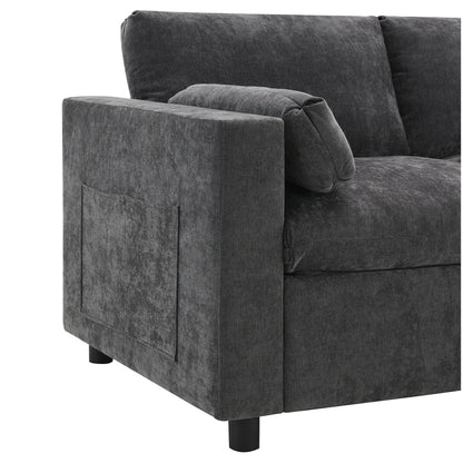 86.5-Inch U-Shaped Chenille Sectional Sofa with Storage Pockets, 2 Movable Ottomans and Throw Pillows for Living Room