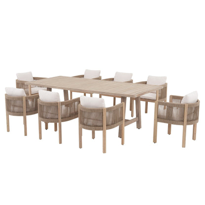 9 - Piece Wooden Outdoor Dining Set with Cushions