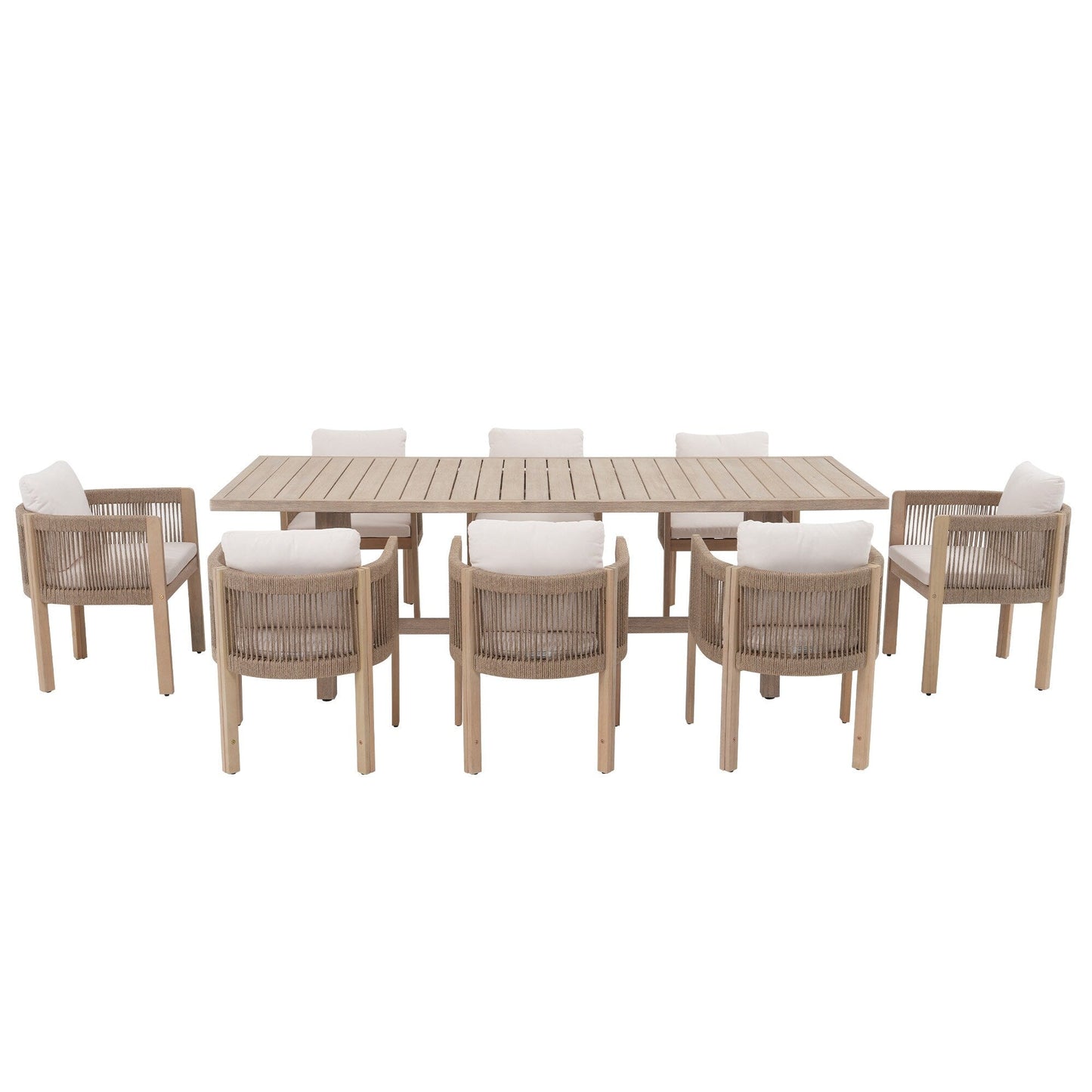 9 - Piece Wooden Outdoor Dining Set with Cushions
