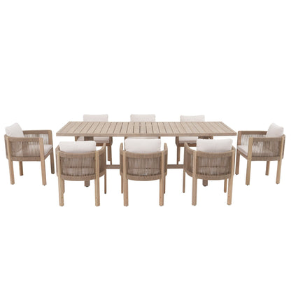 9 - Piece Wooden Outdoor Dining Set with Cushions