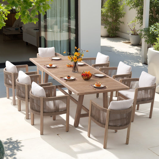 9 - Piece Wooden Outdoor Dining Set with Cushions