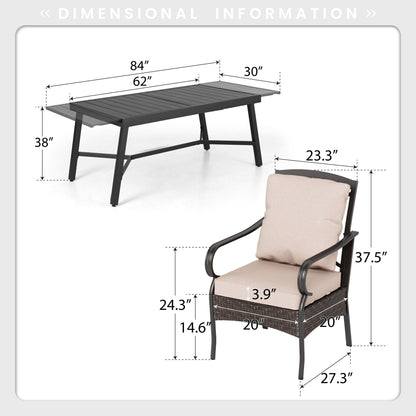MAISON ARTS 9/7-Piece Patio Dining Set with Rattan Swivel Chairs and a Expandable Dining Table