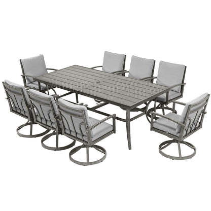 9-Piece Aluminum Patio Dining Set with 8 Swivel Dining Chairs and Washable Cushions
