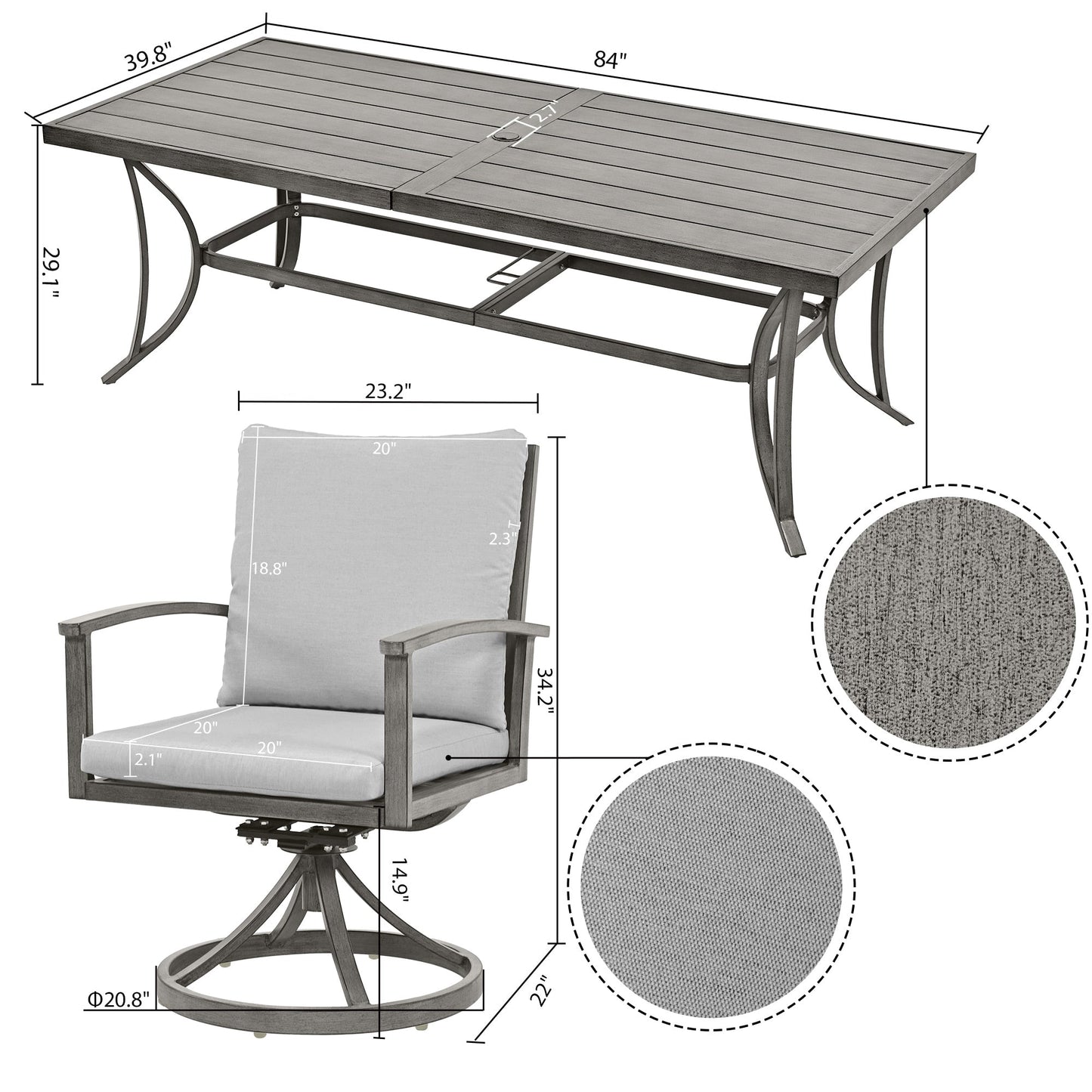 9-Piece Aluminum Patio Dining Set with 8 Swivel Dining Chairs and Washable Cushions