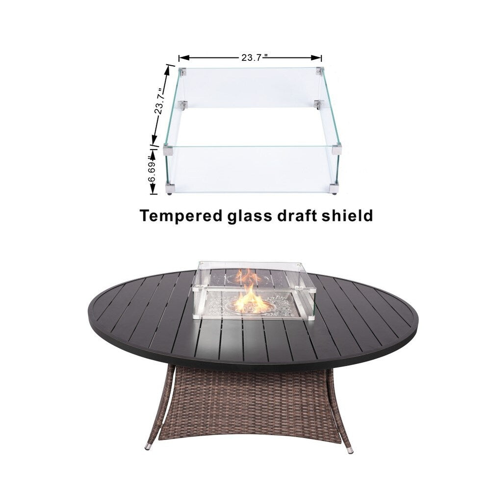 9-Piece Ellington Outdoor Wicker Round Firepit Dining Set - N/A