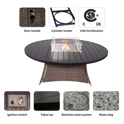 9-Piece Ellington Outdoor Wicker Round Firepit Dining Set - N/A