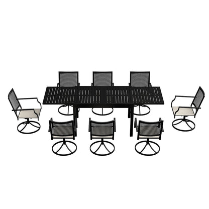 9 Piece Metal Frame Patio Dining Set, Aluminum Extendable Dining Table