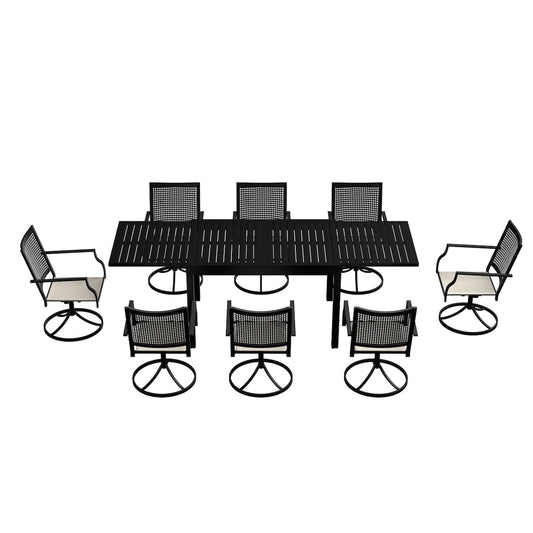 9 Piece Metal Frame Patio Dining Set, Aluminum Extendable Dining Table