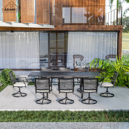9 Piece Metal Frame Patio Dining Set, Aluminum Extendable Dining Table