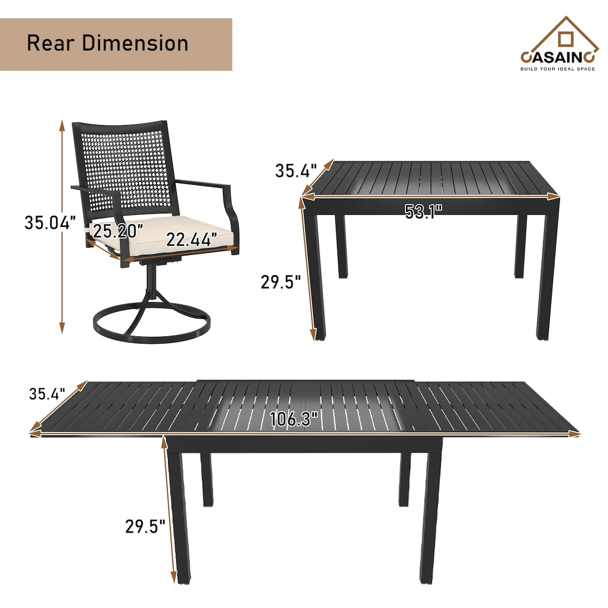 9 Piece Metal Frame Patio Dining Set, Aluminum Extendable Dining Table