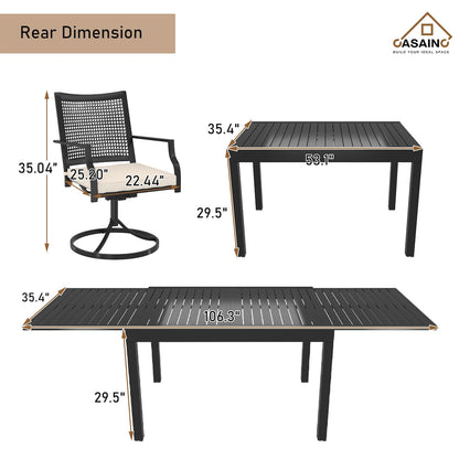 9 Piece Metal Frame Patio Dining Set, Aluminum Extendable Dining Table