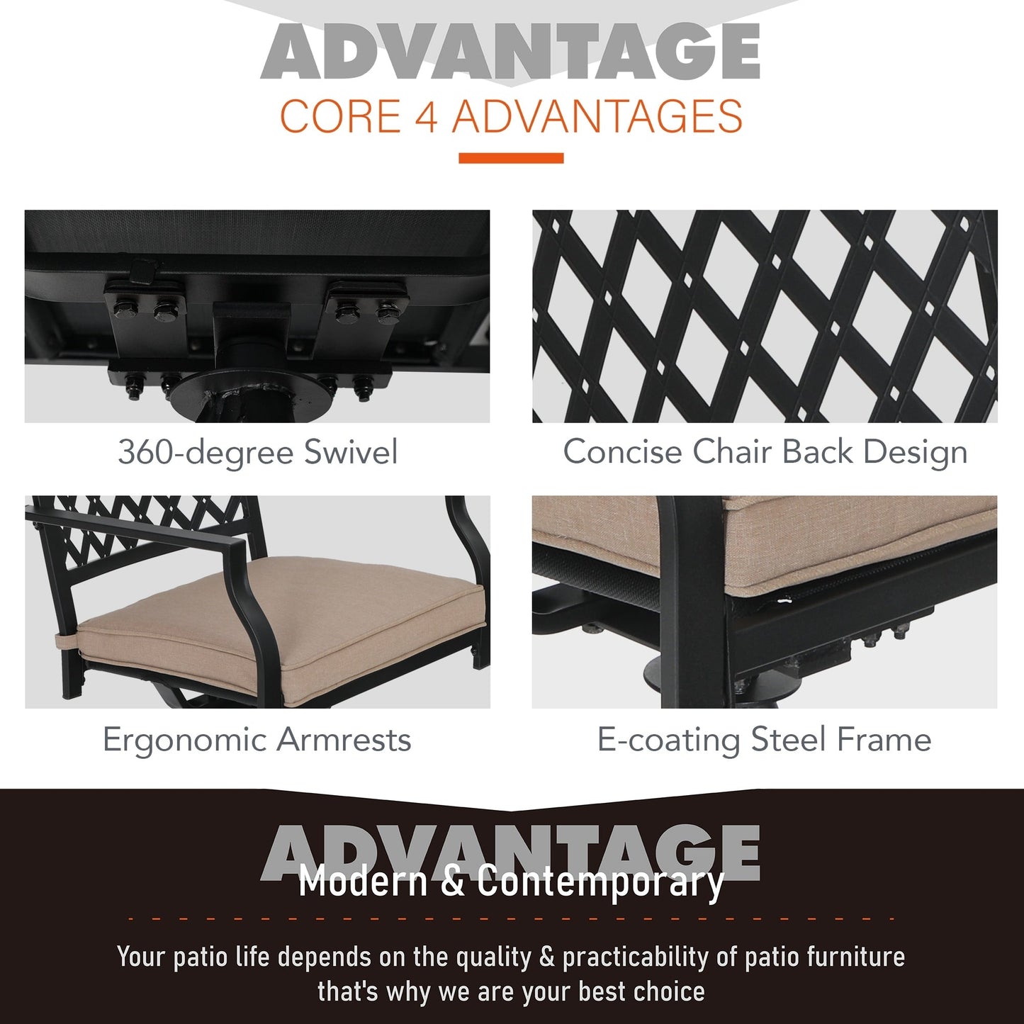 MAISON ARTS 9-Piece Patio Dining Set, 60 Inch Square Metal Table and 8 Swivel Dining Chairs
