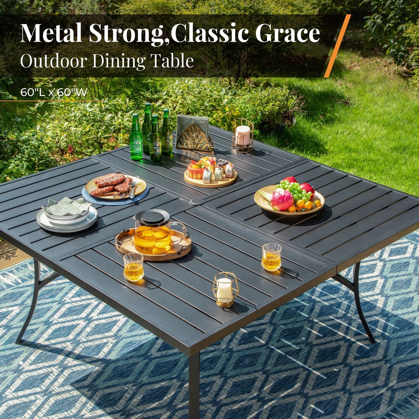 MAISON ARTS 9-Piece Patio Dining Set, 60 Inch Square Metal Table and 8 Swivel Dining Chairs