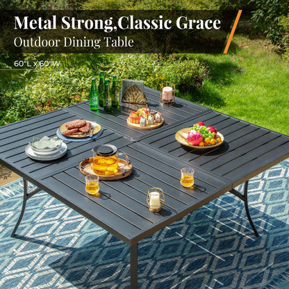 MAISON ARTS 9-Piece Patio Dining Set, 60 Inch Square Metal Table and 8 Swivel Dining Chairs