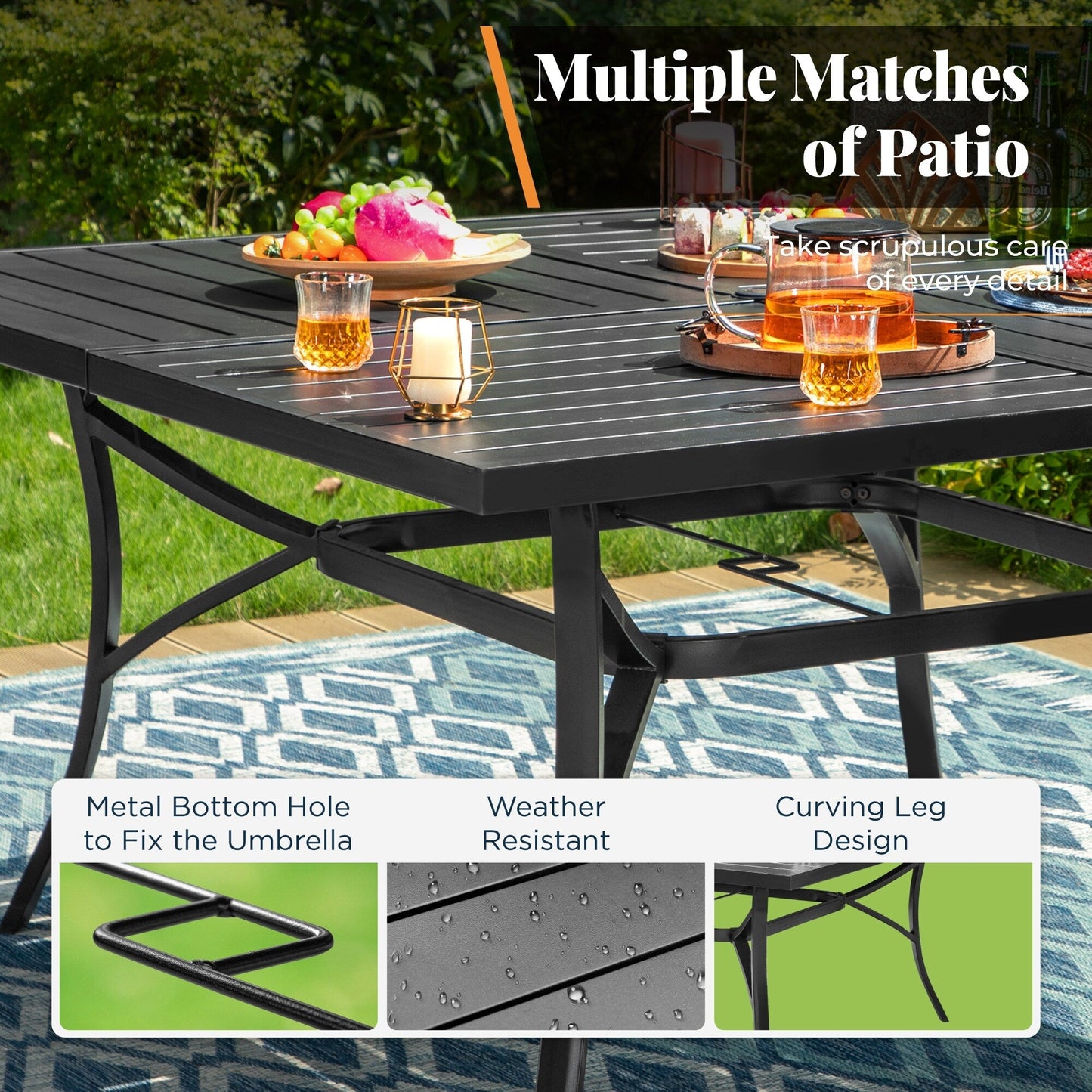 MAISON ARTS 9-Piece Patio Dining Set, 60 Inch Square Metal Table and 8 Swivel Dining Chairs