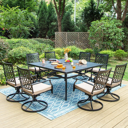 MAISON ARTS 9-Piece Patio Dining Set, 60 Inch Square Metal Table and 8 Swivel Dining Chairs