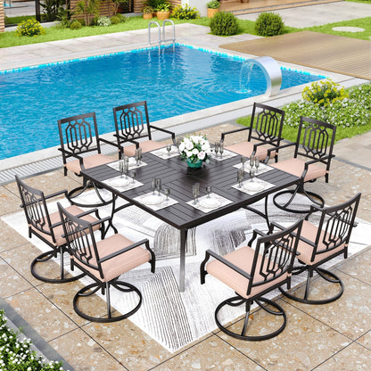 MAISON ARTS 9-Piece Patio Dining Set, 60 Inch Square Metal Table and 8 Swivel Dining Chairs