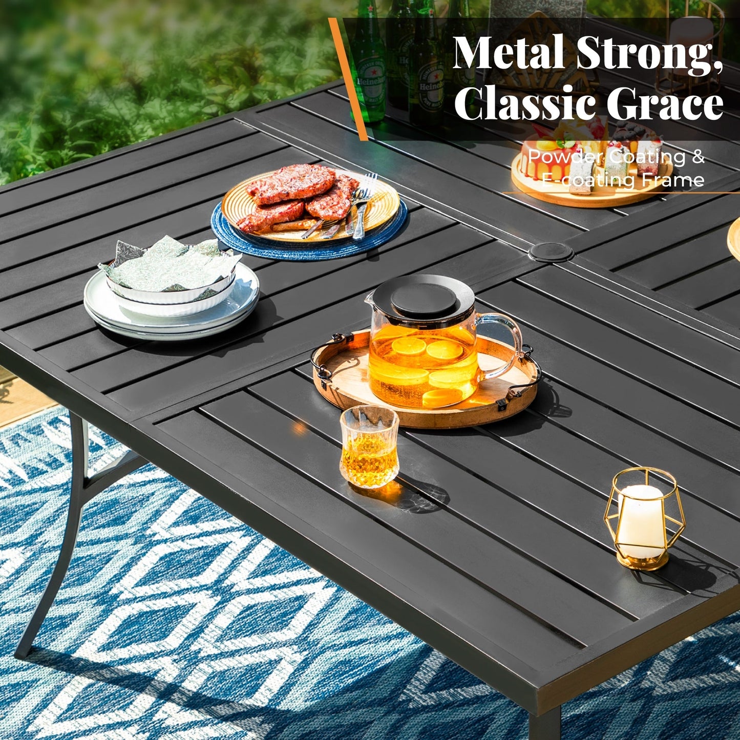 MAISON ARTS 9-Piece Patio Dining Set, 60 Inch Square Metal Table and 8 Swivel Dining Chairs