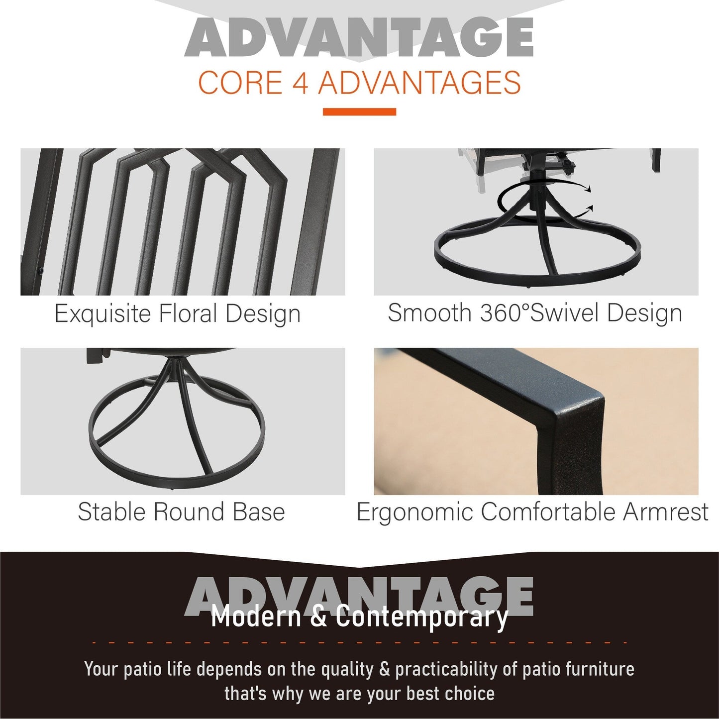 MAISON ARTS 9-Piece Patio Dining Set, 60 Inch Square Metal Table and 8 Swivel Dining Chairs