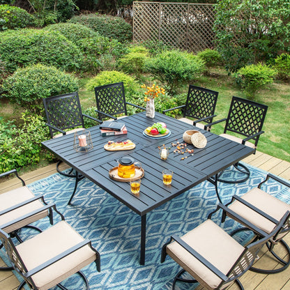 MAISON ARTS 9-Piece Patio Dining Set, 60 Inch Square Metal Table and 8 Swivel Dining Chairs
