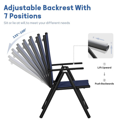 9-Piece Patio Dining Set, Metal Table and Foldable Sling Dining Chairs with 7 Levels Adjustable