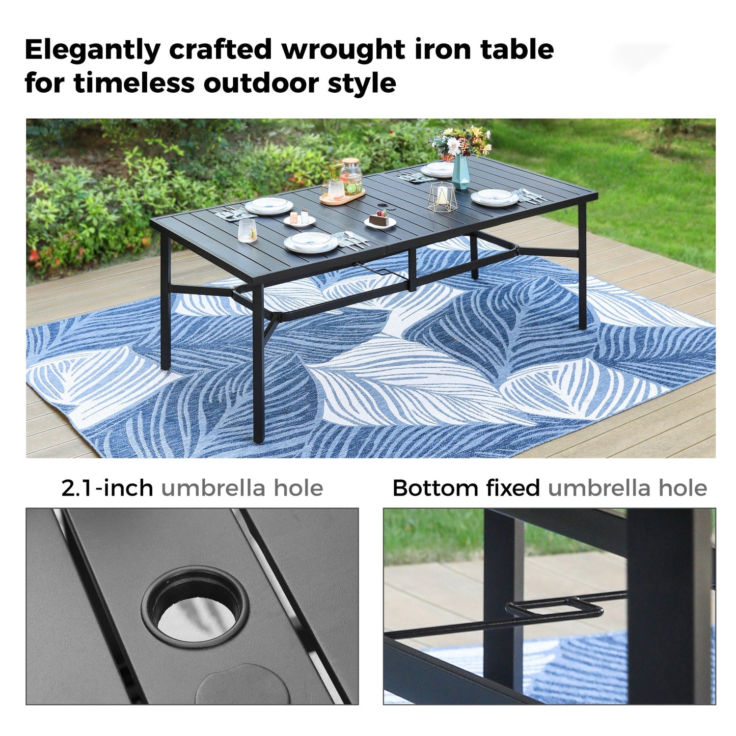 9-Piece Patio Dining Set, Metal Table and Foldable Sling Dining Chairs with 7 Levels Adjustable