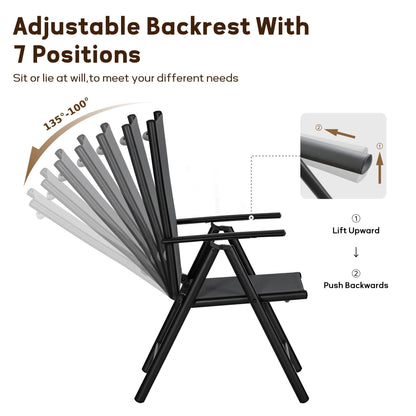 9-Piece Patio Dining Set, Metal Table and Foldable Sling Dining Chairs with 7 Levels Adjustable
