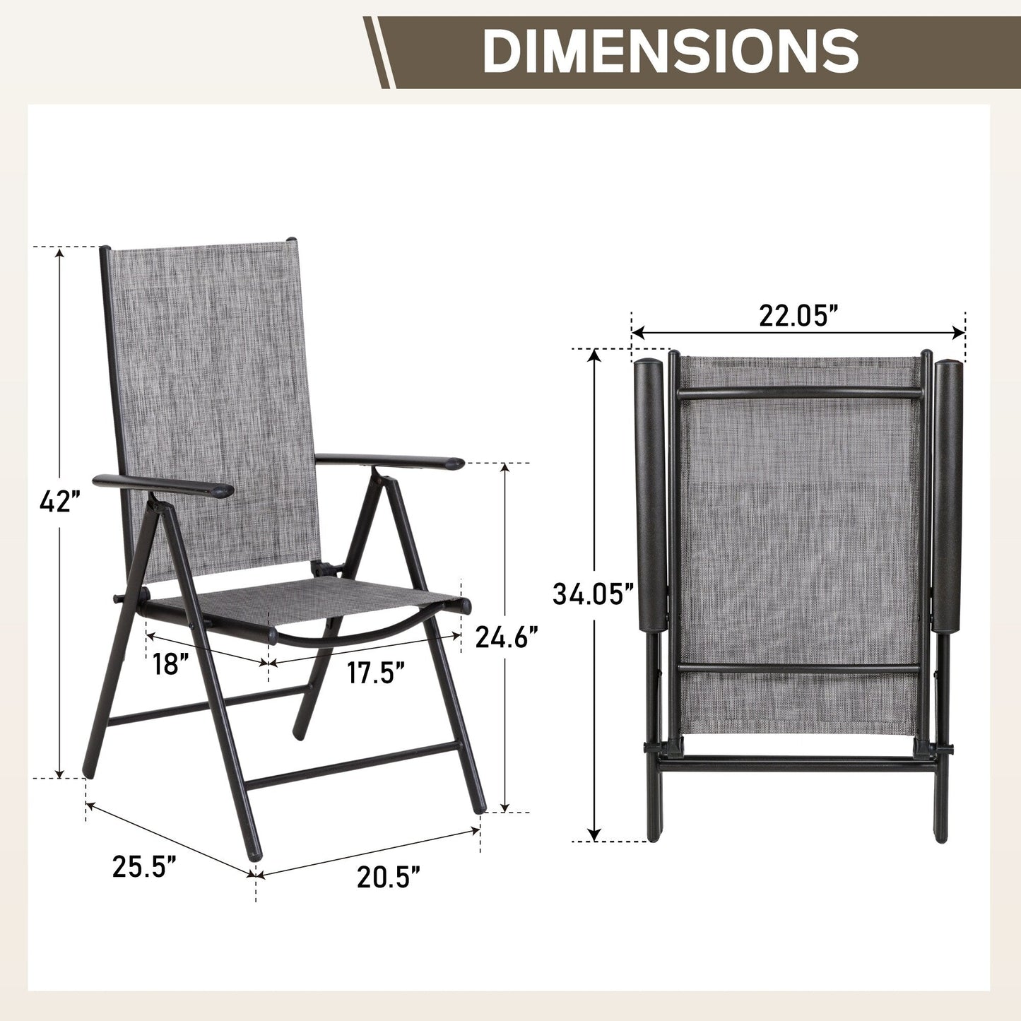 9-Piece Patio Dining Set, Metal Table and Foldable Sling Dining Chairs with 7 Levels Adjustable