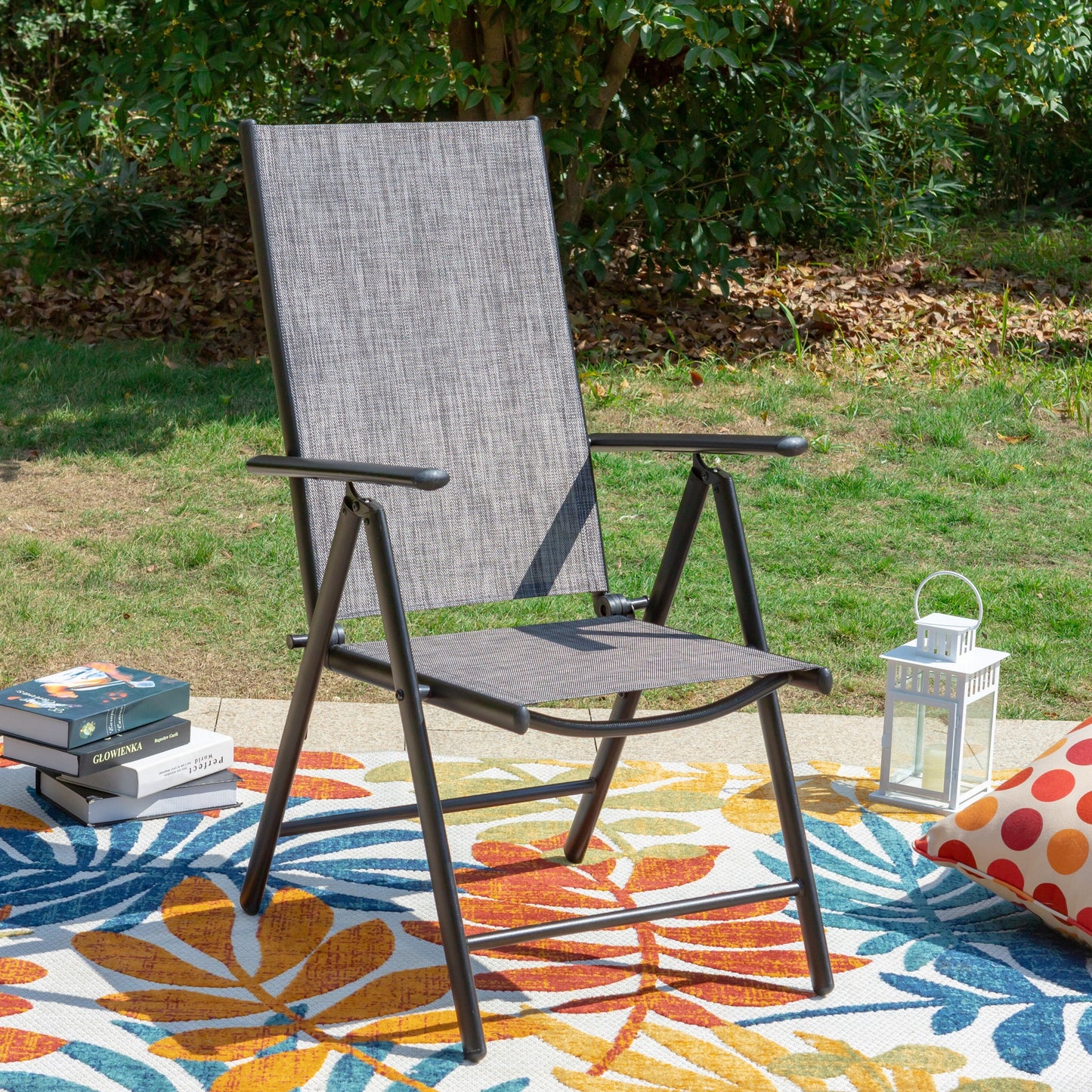 9-Piece Patio Dining Set, Metal Table and Foldable Sling Dining Chairs with 7 Levels Adjustable