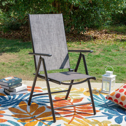 9-Piece Patio Dining Set, Metal Table and Foldable Sling Dining Chairs with 7 Levels Adjustable