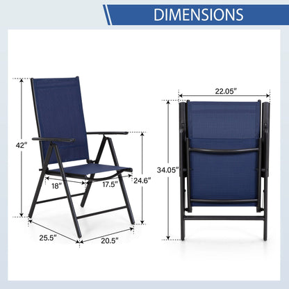 9-Piece Patio Dining Set, Metal Table and Foldable Sling Dining Chairs with 7 Levels Adjustable