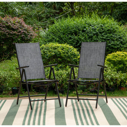 9-Piece Patio Dining Set, Metal Table and Foldable Sling Dining Chairs with 7 Levels Adjustable