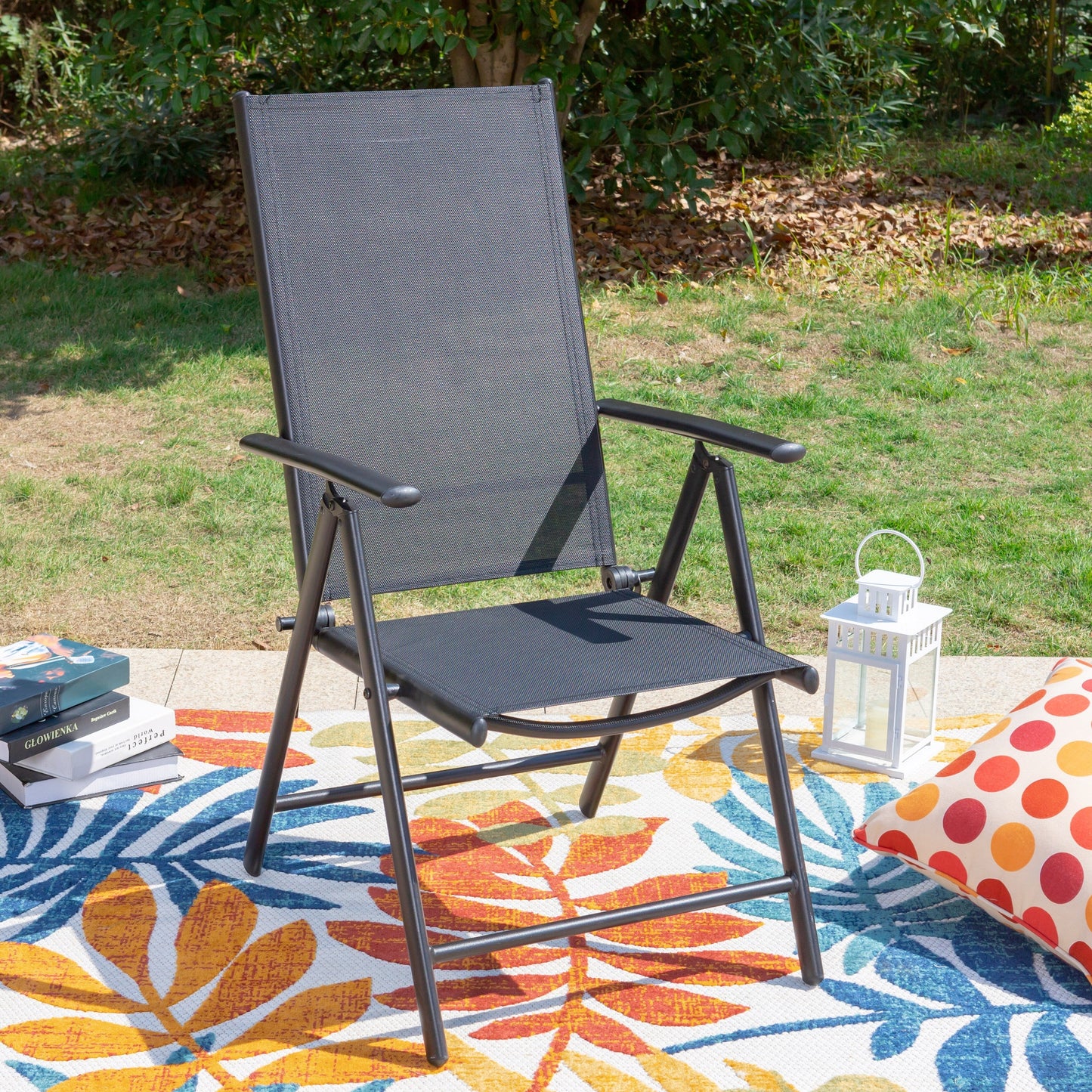 9-Piece Patio Dining Set, Metal Table and Foldable Sling Dining Chairs with 7 Levels Adjustable