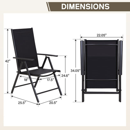 9-Piece Patio Dining Set, Metal Table and Foldable Sling Dining Chairs with 7 Levels Adjustable