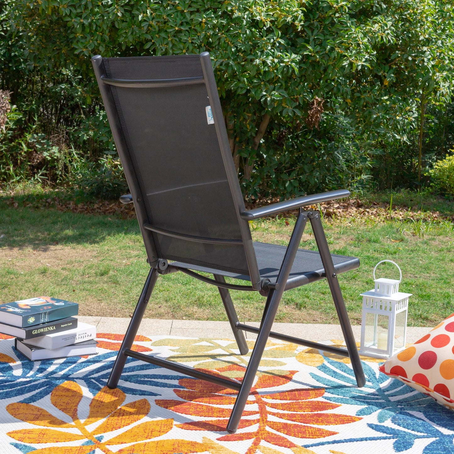 9-Piece Patio Dining Set, Metal Table and Foldable Sling Dining Chairs with 7 Levels Adjustable