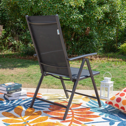 9-Piece Patio Dining Set, Metal Table and Foldable Sling Dining Chairs with 7 Levels Adjustable