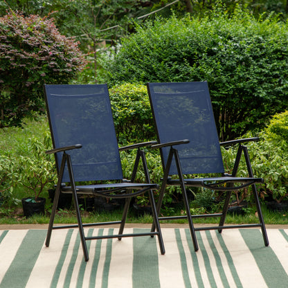 9-Piece Patio Dining Set, Metal Table and Foldable Sling Dining Chairs with 7 Levels Adjustable