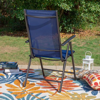 9-Piece Patio Dining Set, Metal Table and Foldable Sling Dining Chairs with 7 Levels Adjustable