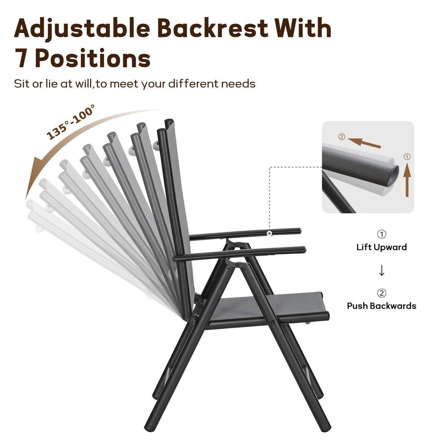 9-Piece Patio Dining Set, Metal Table and Foldable Sling Dining Chairs with 7 Levels Adjustable